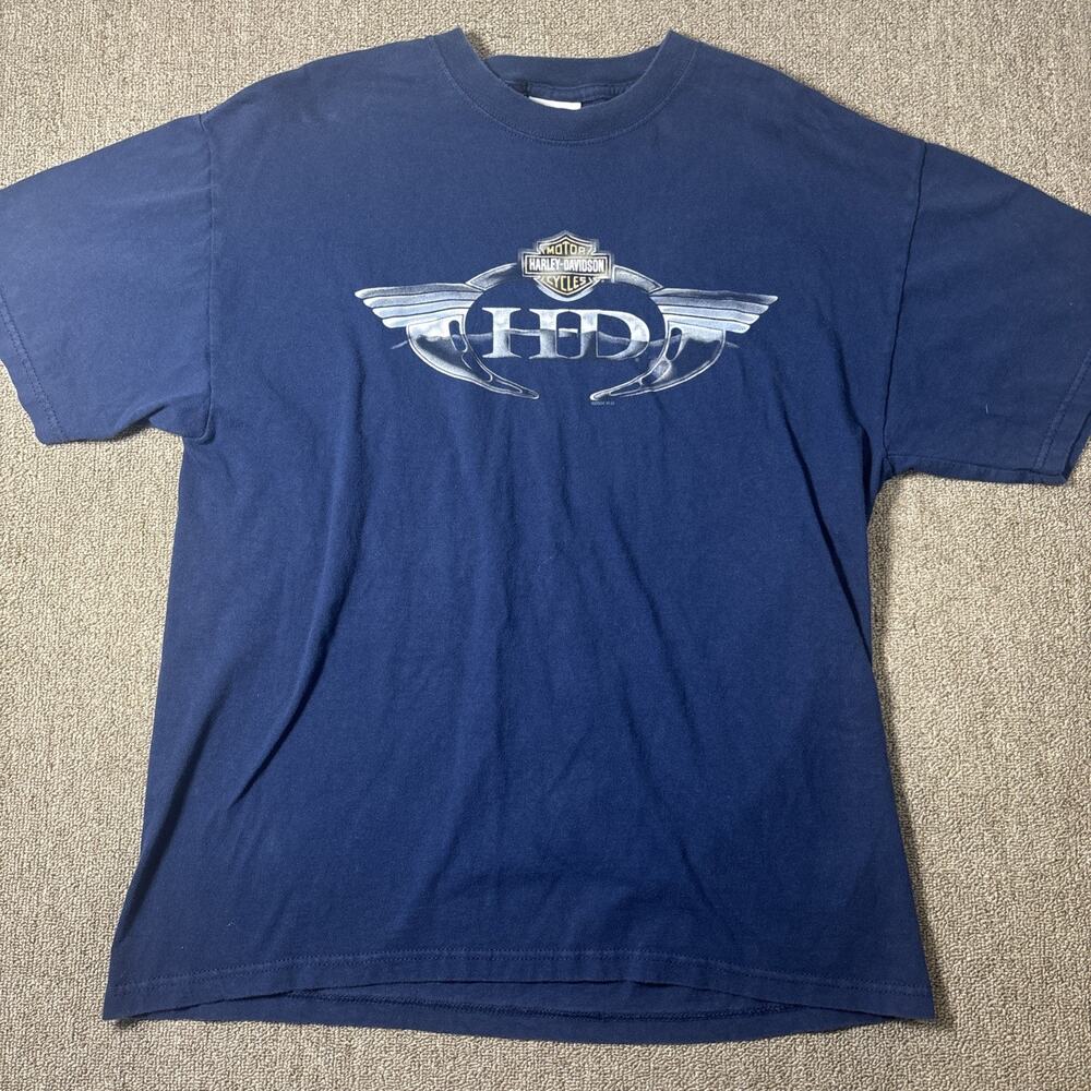 Vintage 2003-04 Harley Davidson T-shirt Large Made In USA Wichita Kansas Blue